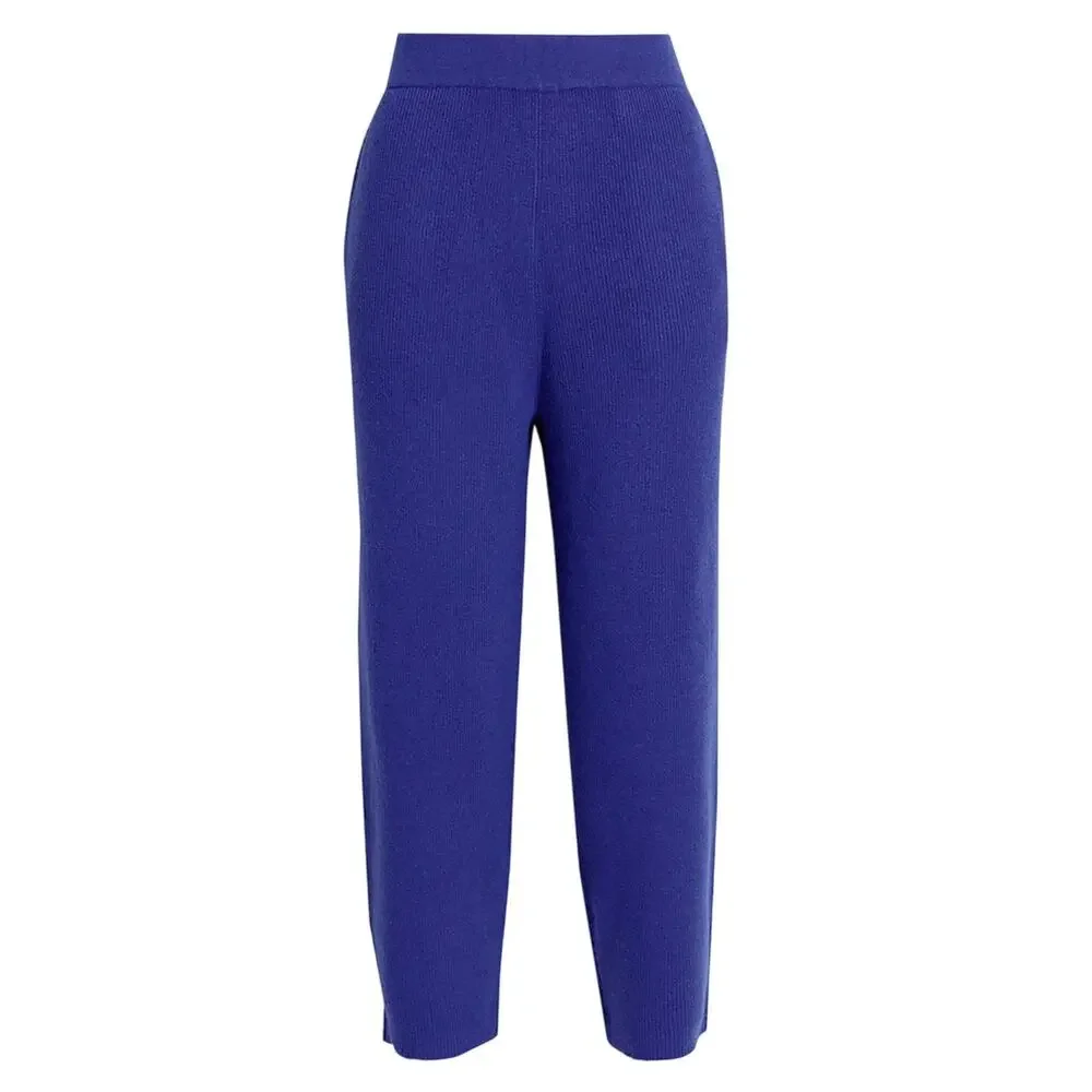 Lapointe Cropped Ribbed Blue Cashmere Track Pants Size L - Picture 1 of 4